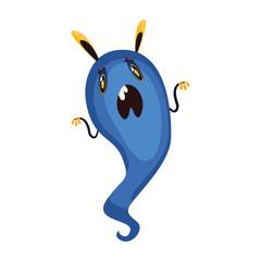 Scary blue cartoon monster on white background vector illustration.