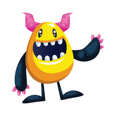 Illustration of smiling yellow monster waving white background vector illustration.