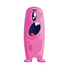 Pink tall monster character with open mouth white background vector illustration.