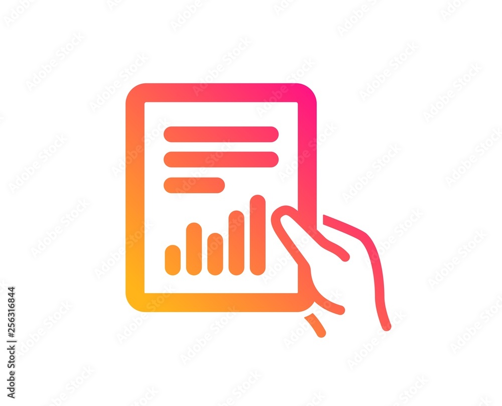Poster hold report document icon. analysis chart or sales growth sign. statistics data symbol. classic flat
