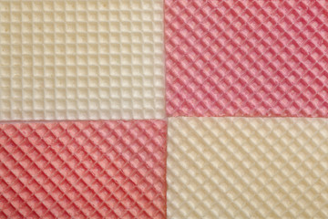 Tasty wafers as background, top view. Crispy food