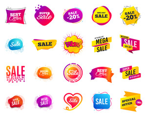 Obraz premium Sale banner. Special offer template tags. Cyber monday sale discount. Black friday shopping icons. Best ultimate offer badge. Super shopping discount icons. Mega banners set vector