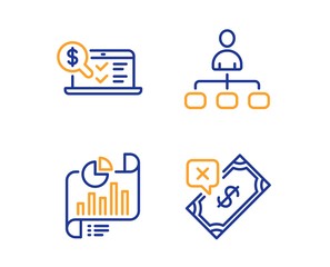 Report document, Management and Online accounting icons simple set. Rejected payment sign. Growth chart, Agent, Web audit. Bank transfer. Education set. Linear report document icon. Vector