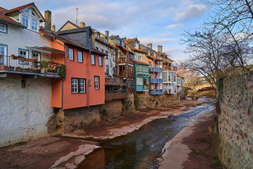 colorful houses next to the little river Ellerbach in Bad Kreuznach (Germany) - this part of the city is called "Little Venice"