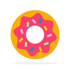 Donut with pink icing vector flat material design isolated object on white background.