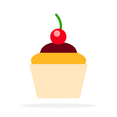 Cupcakes with cream and cherry vector flat material design isolated object on white background.