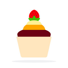 Chocolate cupcakes with strawberries vector flat material design isolated object on white background.