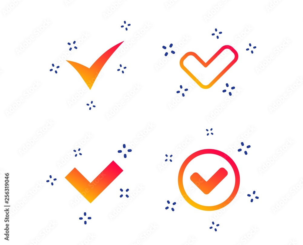 Fototapete check icons. checkbox confirm circle sign symbols. random dynamic shapes. gradient check icon. vecto