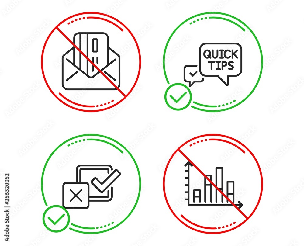 Poster do or stop. quick tips, checkbox and credit card icons simple set. diagram graph sign. helpful trick