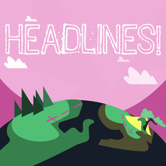 Handwriting text Headlines. Conceptual photo Heading at the top of an article in newspaper Mountain View with Marked Hiking Trail and Trekking Tracks for Outdoor Ads