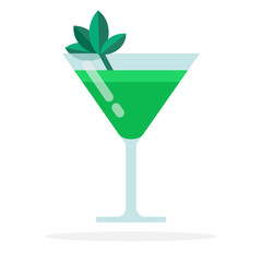 Green cocktail vector flat material design isolated object on white background.