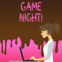 Conceptual hand writing showing Game Night. Concept meaning usually its called on adult play dates like poker with friends Strip Size Lined Paper Sheet Hanging Using Blue Clothespin