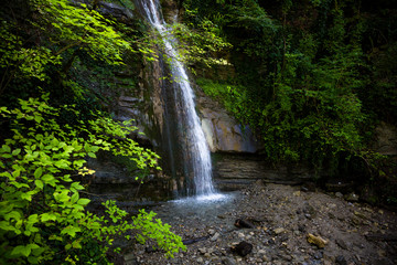 Fototapeta na wymiar Beautiful falls in mountains, the wild nature of the North Caucasus