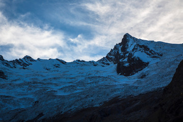 Mountains of the North Caucasus, mountain tops in clouds. Wild nature