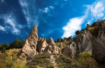 Mountains of the North Caucasus, mountain tops in clouds. Wild nature