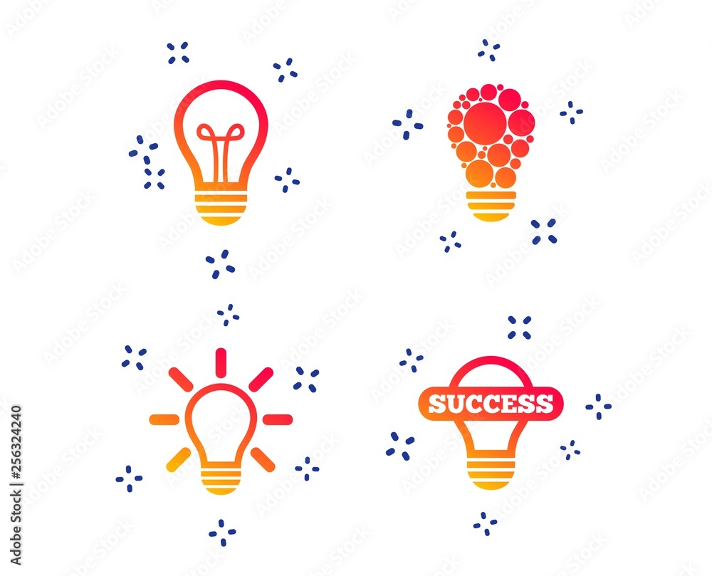 Poster light lamp icons. circles lamp bulb symbols. energy saving. idea and success sign. random dynamic sh