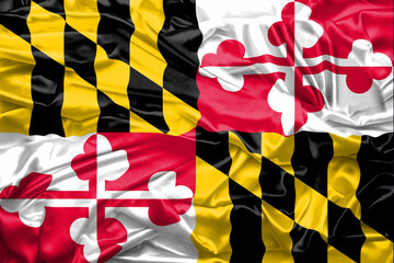 Naklejka premium Flag of Maryland state of United States of America on soft and smooth silk texture