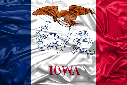 Flag of Iowa state of United States of America on soft and smooth silk texture
