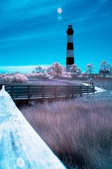 A lighthouse in the outer banks of North Carolina photographed in infrared