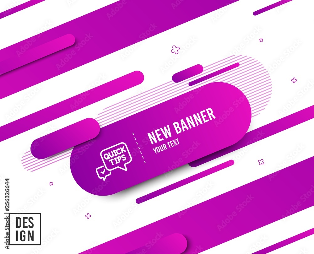 Poster quick tips line icon. helpful tricks speech bubble sign. diagonal abstract banner. linear quick tips