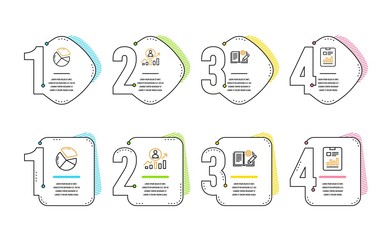 Career ladder, Engineering documentation and Pie chart icons simple set. Report document sign. Manager results, Manual, Presentation graph. Page with charts. Science set. Infographic timeline. Vector