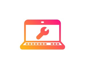 Spanner tool icon. Laptop repair service sign. Fix instruments symbol. Classic flat style. Gradient laptop repair icon. Vector