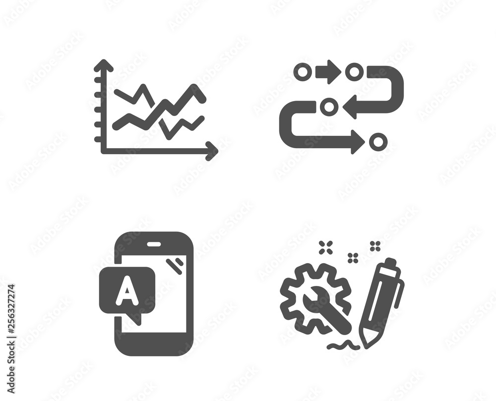 Poster set of ab testing, diagram chart and methodology icons. engineering sign. phone test, presentation g
