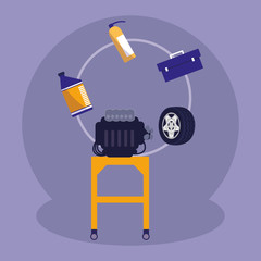 car engine in mechanic workshop