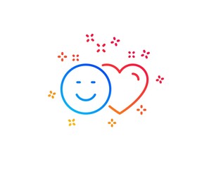 Social media like line icon. Heart, smile sign. Positive feedback symbol. Gradient design elements. Linear smile icon. Random shapes. Vector