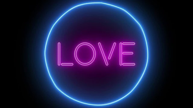 Animation zoom flashing neon sign 'Love' No background