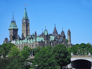Ottawa, view of Canada's Parliament Building from across the Rideau Canal