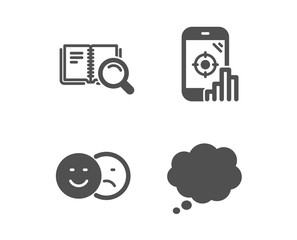 Set of Like, Seo phone and Search book icons. Comic message sign. Social media dislike, Search engine, Online education. Speech bubble.  Classic design like icon. Flat design. Vector