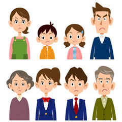 家族の怒り顔　上半身