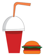 Soda cup and burger vector illustration on white background