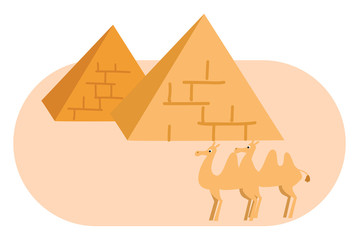 Two pyramides and two camels vector illustration on white background