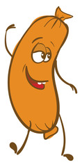 Vector illustration on white background of a a dancing orange happy sausage