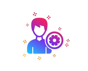 User settings icon. Profile Avatar with cogwheel sign. Male Person silhouette symbol. Dynamic shapes. Gradient design support icon. Classic style. Vector