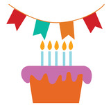 Birthday cake and decoration illustration print vector on white background