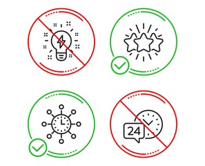 Do or Stop. Inspiration, World time and Star icons simple set. 24h service sign. Creativity, Measurement device, Customer feedback. Call support. Technology set. Line inspiration do icon. Vector