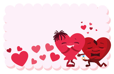 couple hearts with engagement ring kawaii characters