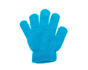 Blue knitted gloves isolated on white background.