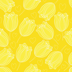 Dutch golden tulip flowers repeating pattern on a hand drawn hearts use  for flower shops, festivals, templates,web sites, wrapping paper,textile,fabric,print shops etc.