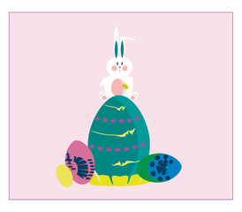 Easter bunny with eggs vector or color illustration