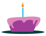 Purple fondant cake with burning candle vector or color illustration
