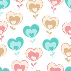 Cute childish lovely pink and blue hearts plant repeating pattern, use for cover paper,scrapbooking,templates,valentine day,surface pattern,products,donuts and coffee packaging