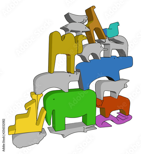 Colorful toy animals vector or color illustration