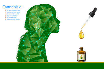 Marijuana plant and cannabis in face green backgrounds.