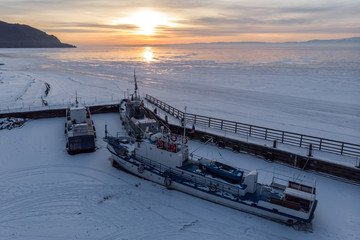 Top view of the ship on Lake Baikal © tilpich