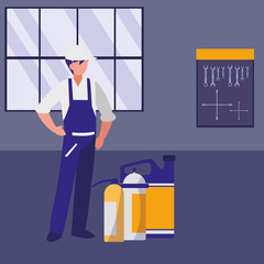 mechanic worker with oil gallon