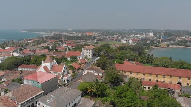 Galle Fort, Sri Lanka. Panoramic Top View, lightower and the mosque of sea fortress in Galle Galle Fort in south of Sri Lanka.